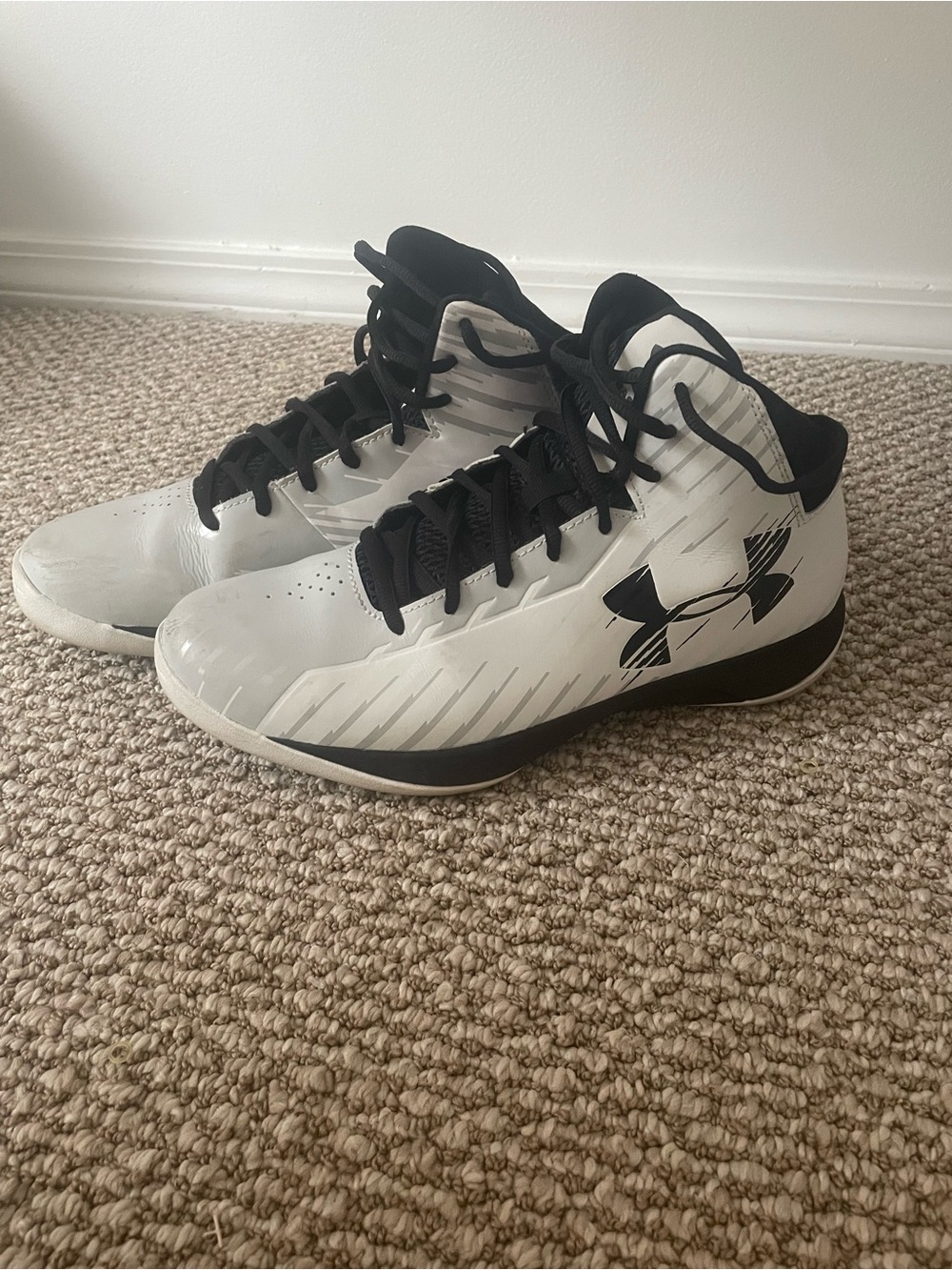 Under Armour White and Black Mid-Top Basketball Sneakers